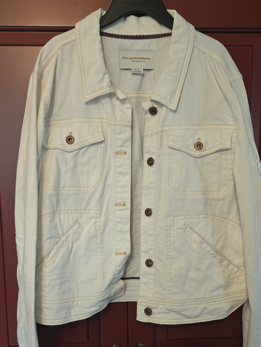 Pilcro White Denim Jacket with Brown Buttons